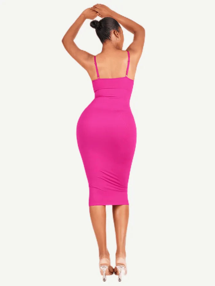 Seamless Spaghetti Strap V Neck Maxi Dress with Built-in Bodycon