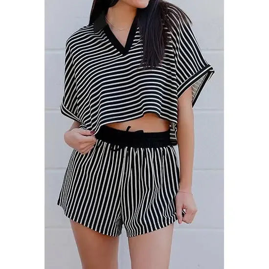 Women's Striped 2 Piece Short Sets