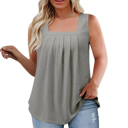 Loose Fit Summer Sleeveless Square Neck Tops