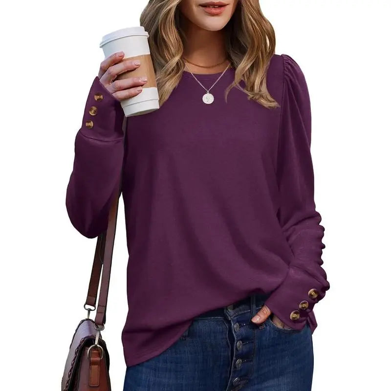 Long Sleeve Shirts for Women Blouses Dressy Casual Puff Sleeve Fashion Clothing Tops with Buttons