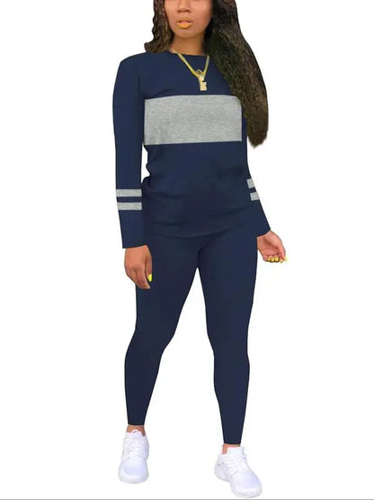 Women's Colorblock Round Neck & Plain Skinny Pants