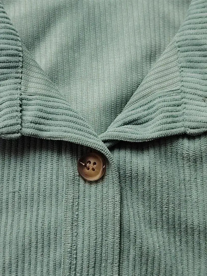 Plain Pocket Button Front Corduroy Shirt