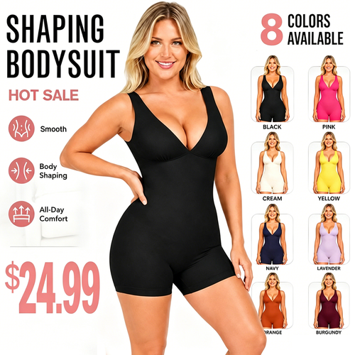 Deep V Sculpt Bodycon Stretch Shorts Jumpsuit
