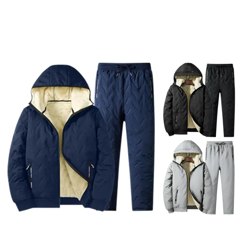 Men's Fleece Cotton Jacket Hooded Coat With Pants