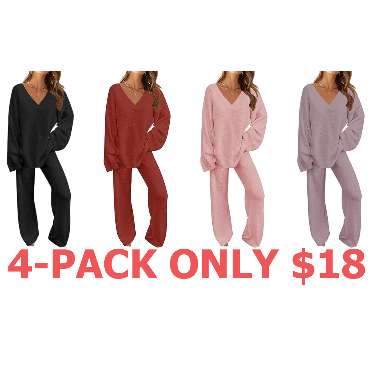 Women's 2 Piece Outfits Fuzzy Fleece Pajama Set Long Sleeve