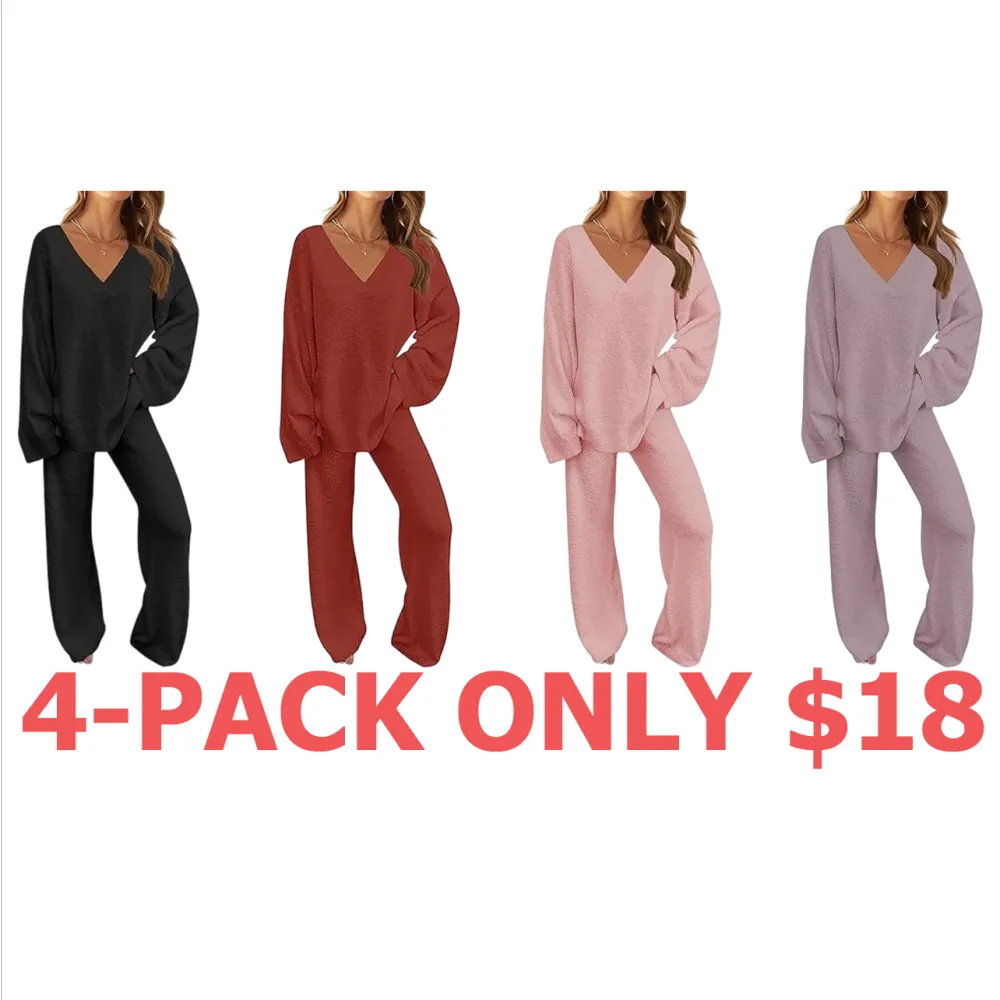 Women's 2 Piece Outfits Fuzzy Fleece Pajama Set Long Sleeve