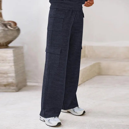 Womens Fall Outfit 2-Piece Knitted Sets Hoodie Tracksuits Wide Leg Pants With Pocket And DrawString Long Sleeve Hooded Kangoroo Pocket Tops Knitwear Sporty Loungwear, Womenswear Travel Outfit
