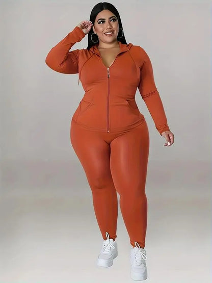 Women's Solid Color Hoodie Long Sleeve Top and Pants Sports Set