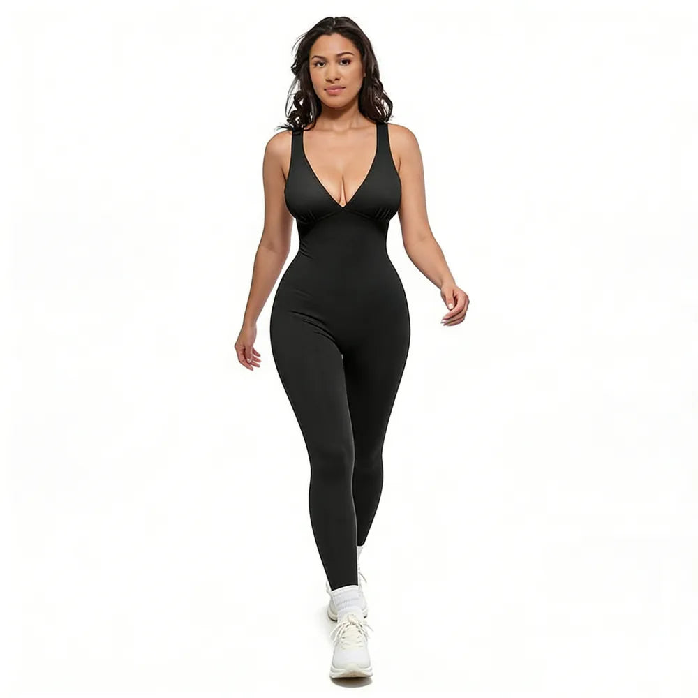 Deep V Shapewear With Chest Support Breathable High-Waisted Tummy Control Jumpsuit