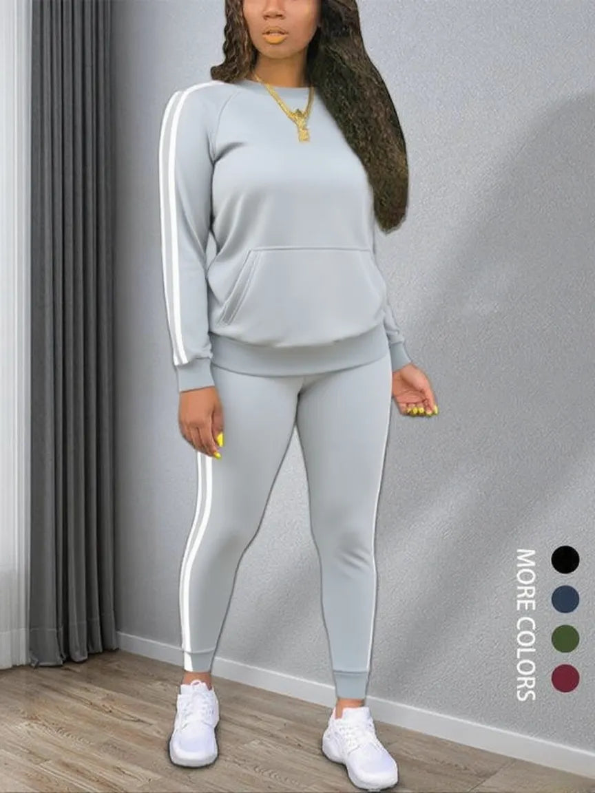 Women's Striped Print Long Sleeve & Pants Two-piece Set