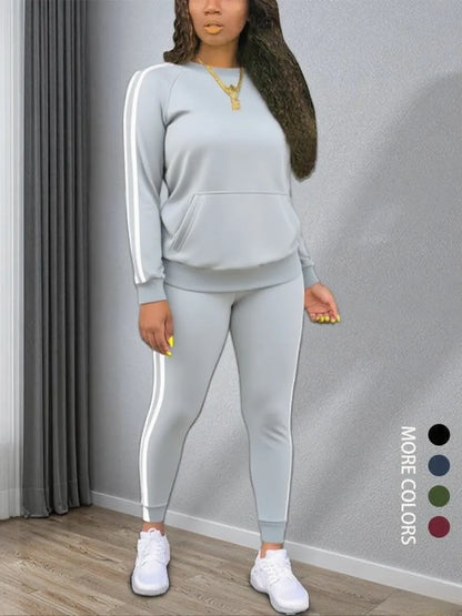 Women's Striped Print Long Sleeve & Pants Two-piece Set