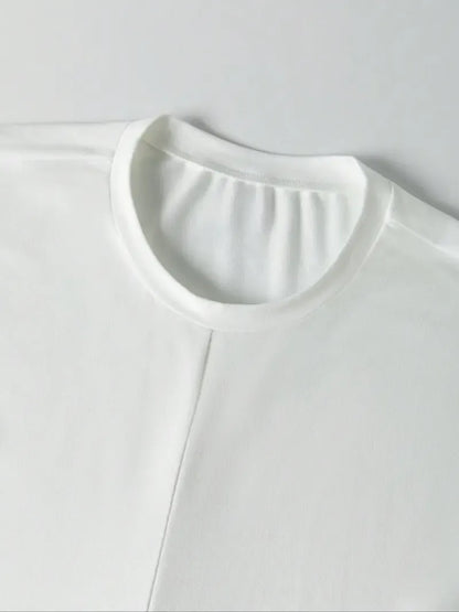 Women's Knitted Round Neck Drop Shoulder Sleeve Fitted T-Shirt