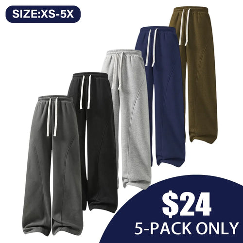 Men'S Fleece Thermal Lined Sweatpants Oversize Drawstring Waist Casual Loose Pants For Fall Winter School Season Daily Wear