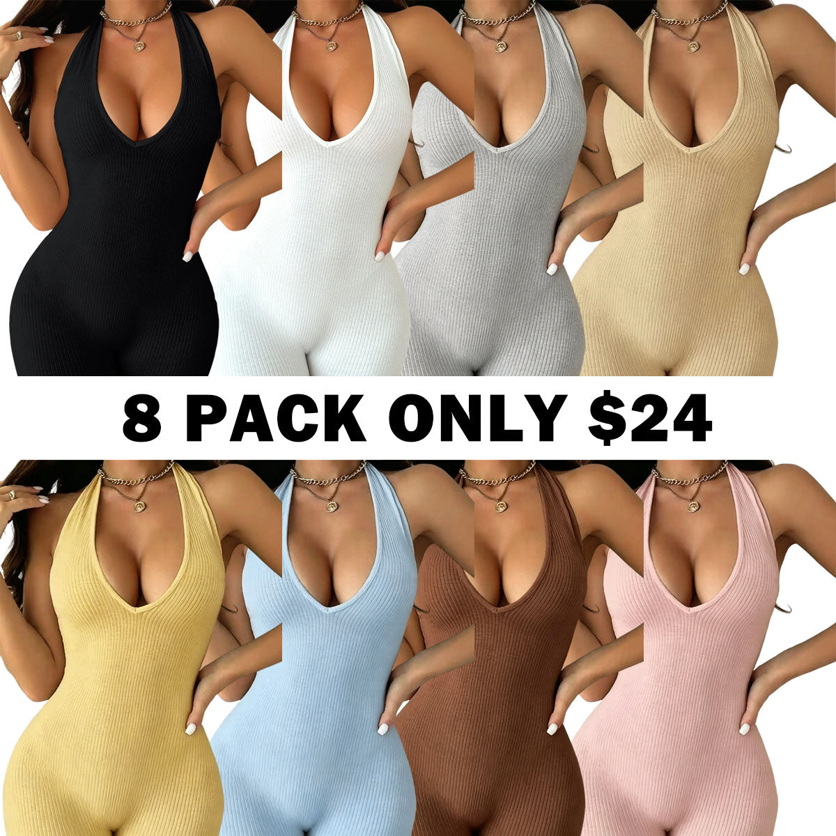 Women's Solid Color Halter Neck Sleeveless Bodycon Romper