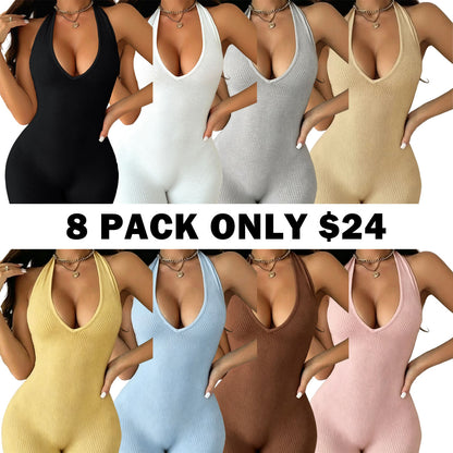 Women's Solid Color Halter Neck Sleeveless Bodycon Romper