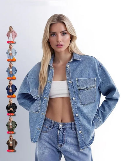 Women's Solid-Color Button-Down Denim Jacket