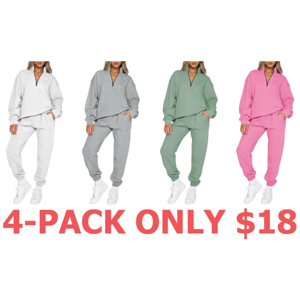 Women 2 Piece Outfits Sweatsuit Oversized Half Zip Pullover Long Sleeve Sweatshirt Jogger Pants Set with Pockets