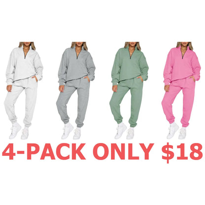 Women 2 Piece Outfits Sweatsuit Oversized Half Zip Pullover Long Sleeve Sweatshirt Jogger Pants Set with Pockets