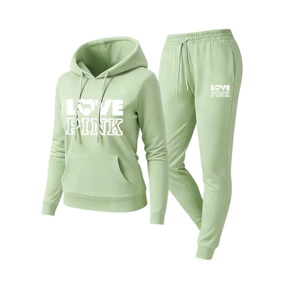 Two-piece set consisting of a letter-print sweatshirt and sweatpants.