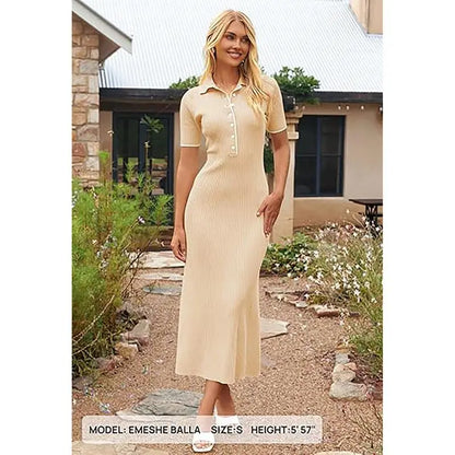 Women's V Neck Ribbed Knit Maxi Dress
