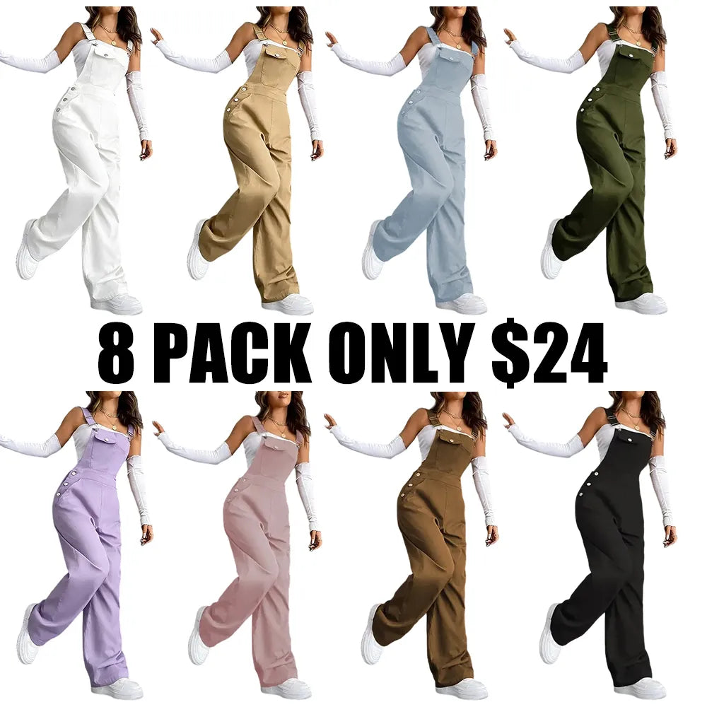 Women's Plain Pocket Overalls, Casual Comfy Overalls for Daily Wear, Ladies Clothes for All Seasons, Womenswear