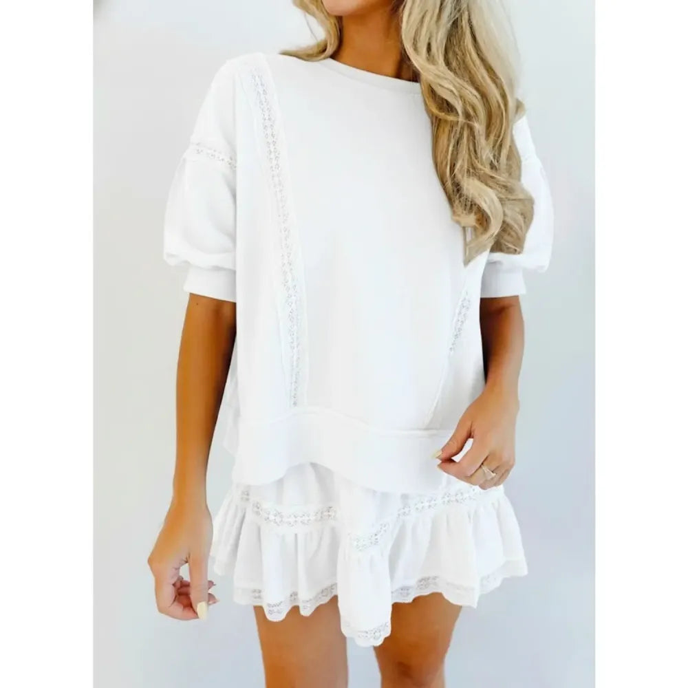 Women's 2 Piece Cotton Lace Trim Outfit Set