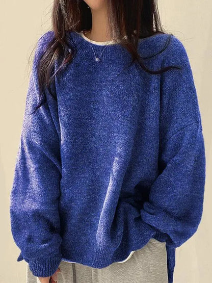 Drop Shoulder Split Hem Sweater