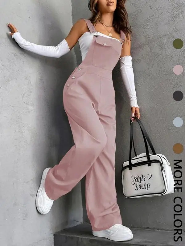 Women's Plain Pocket Overalls, Casual Comfy Overalls for Daily Wear, Ladies Clothes for All Seasons, Womenswear