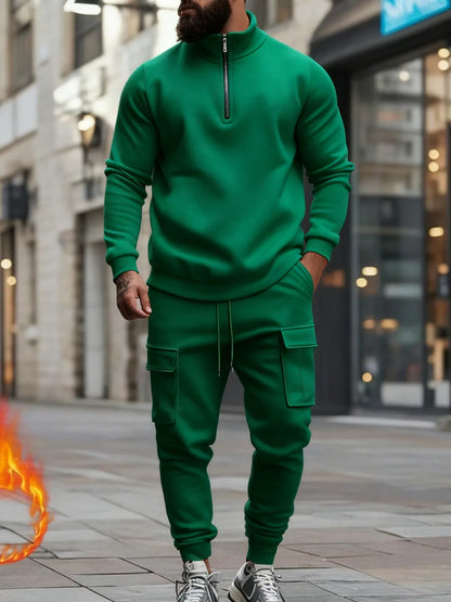 Men's Casual Fleece Lined Zipper Work Pants Set