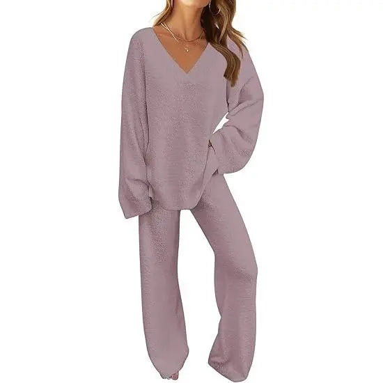 Women's 2 Piece Outfits Fuzzy Fleece Pajama Set Long Sleeve