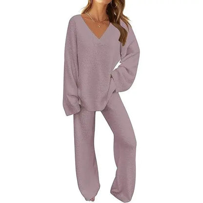 Women's 2 Piece Outfits Fuzzy Fleece Pajama Set Long Sleeve