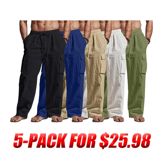Men's Cargo Pants Trousers Summer Pants Beach Pants Gauze Pants Drawstring Elastic Waist Multi Pocket Plain Comfort Breathable Outdoor Daily Holiday Fashion Classic Style