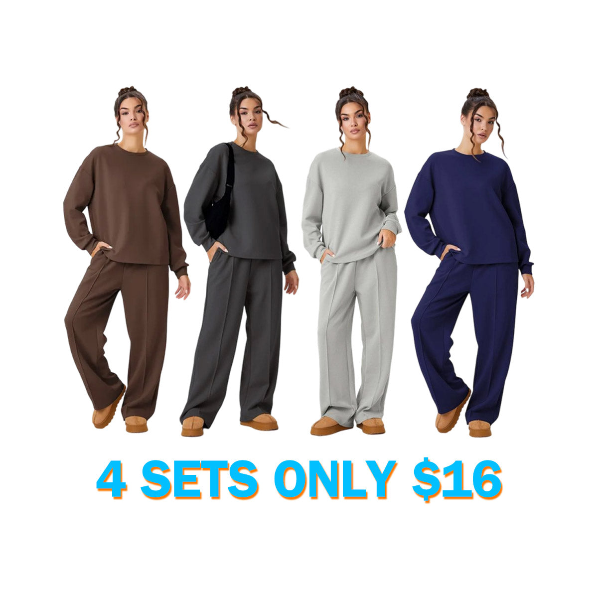 Women's Cozy Round Neck Top & Wide Leg Trousers Two Piece Outfits