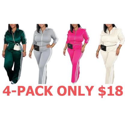Women's Casual Long Sleeve Zip Up Jacket & Pants Set for Spring & Fall