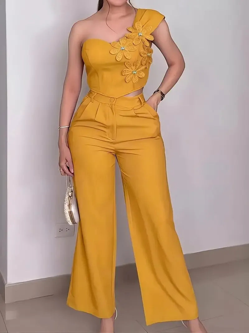 American Style Chic Off-Shoulder Floral Womenswear Set