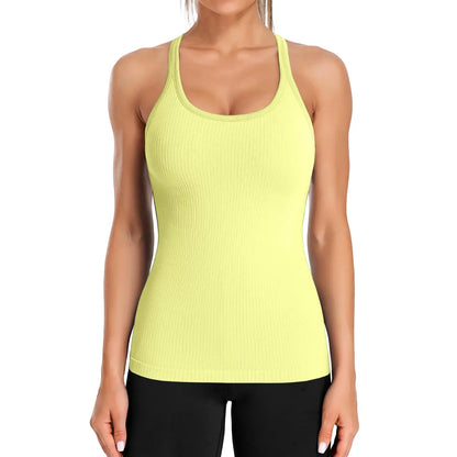 Women's Ribbed Sports Tank Top — Built-in Bra