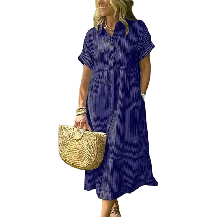 Women's loose-fitting midi striped shirt dress