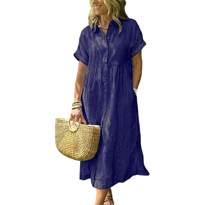Women's loose-fitting midi striped shirt dress