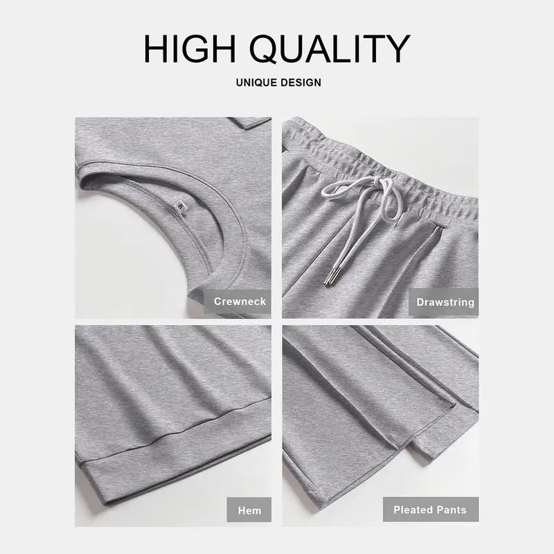 Women's Summer 2 Piece Outfits Casual Sleeveless Sweatsuits Matching Wide Leg Tracksuits Lounge Sets Women Basic Vacation Outdoor Outfit Sets Womenswear