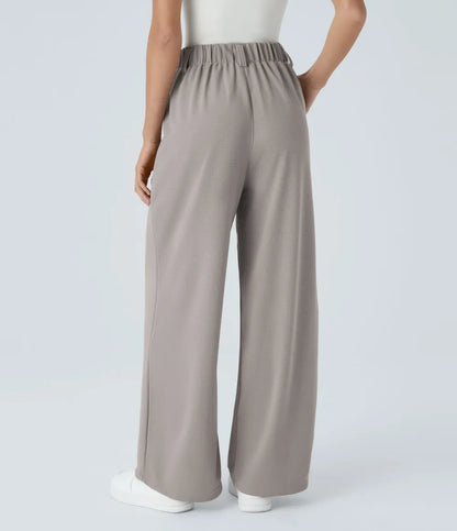 High Waisted Side Pocket Wide Leg Waffle Work Pants