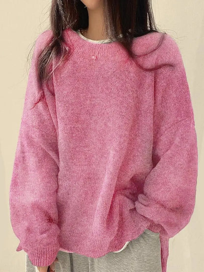 Women's Drop Shoulder Split Hem Sweater, Chic Casual Long Sleeve Round Neck Jumper