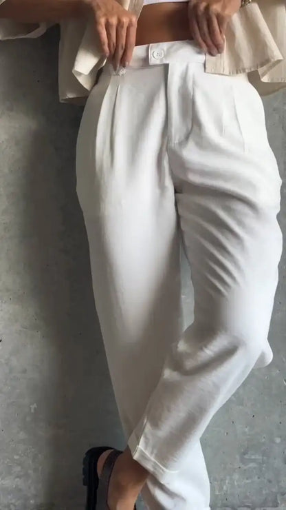 Women's Casual Solid Color Nine-point Suit Pants
