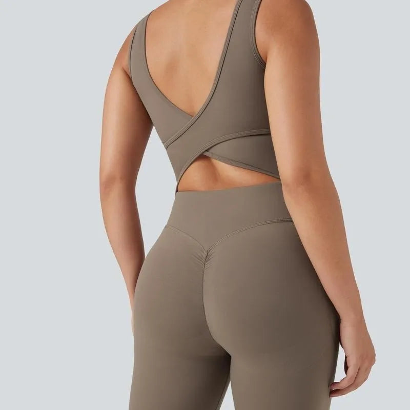 V Neck Butt Lifting Workout Jumpsuit with Pockets