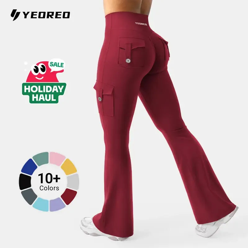 Women's athletic flare pants with hidden pockets