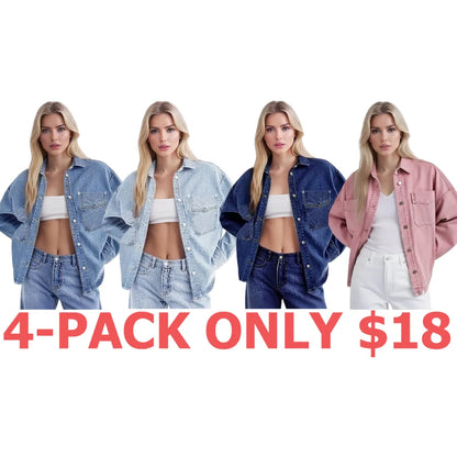 Women's Solid-Color Button-Down Denim Jacket