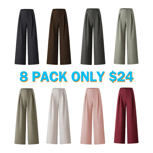 Women's Solid Color Plicated Pocket Wide Leg Pants