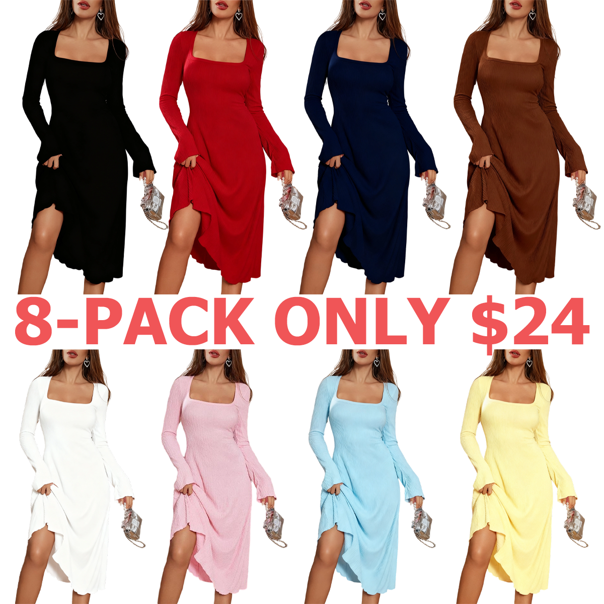 Women's Plain Lace Up Tie Back Flounce Sleeve Dress