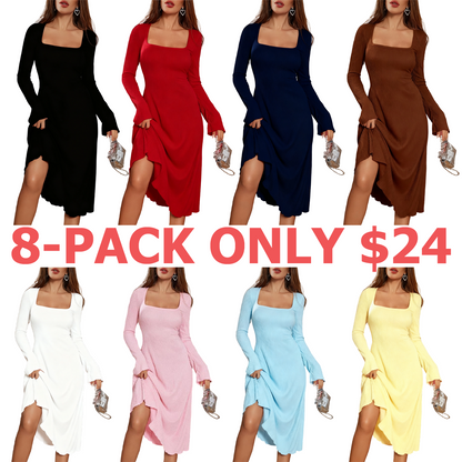 Women's Plain Lace Up Tie Back Flounce Sleeve Dress