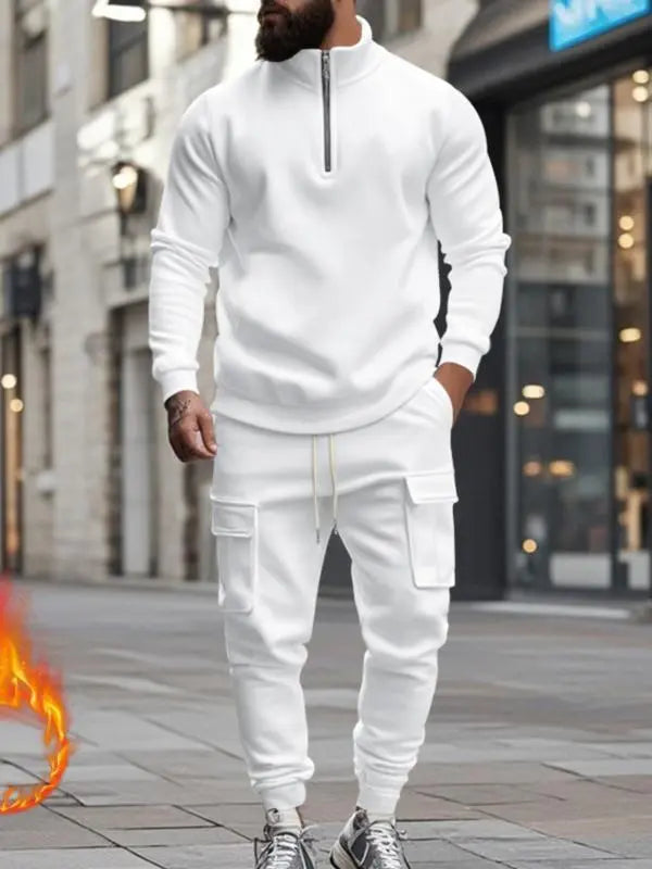 Men's Casual Fleece Lined Zipper Work Pants Set