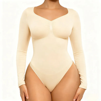 Women's Seamless Sculpt Long Sleeve Thong Comfortable Bodysuit for
